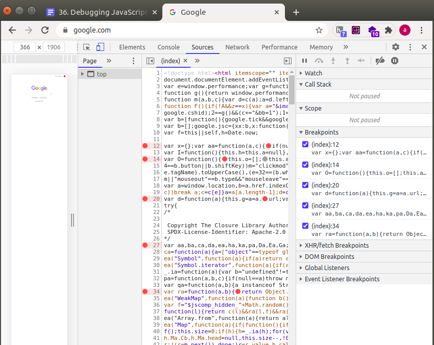 Working of breakpoints in the browser Working of breakpoints in the browser