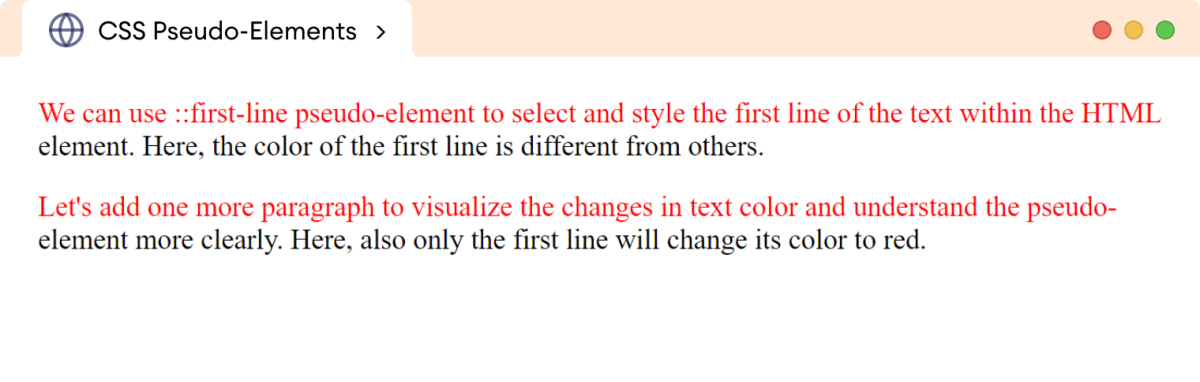 CSS CSS first-line Pseudo-ElementExample