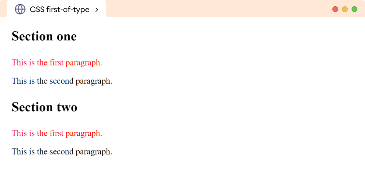 CSS first-of-type Pseudo-Class Example CSS first-of-type Pseudo-Class Example