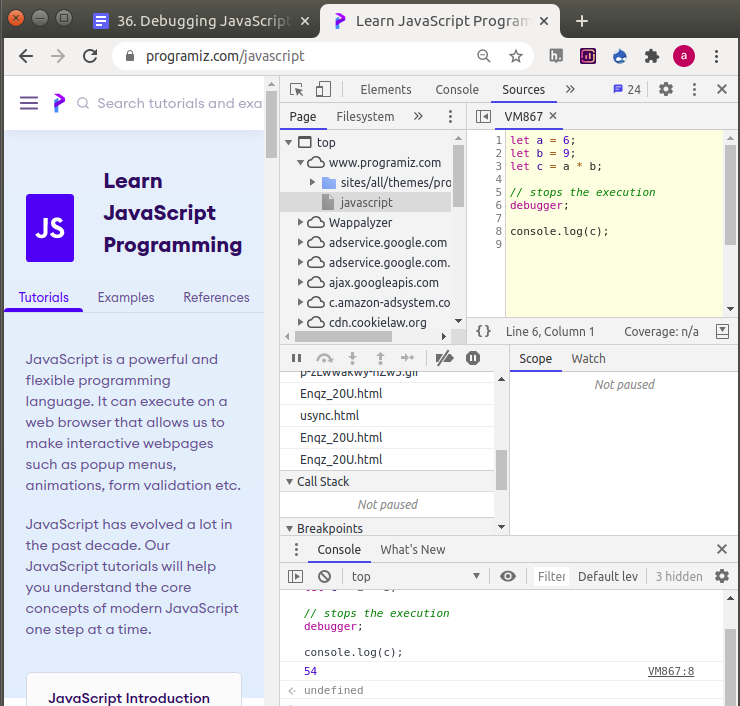 Working of debugger in the browser Working of debugger in the browser