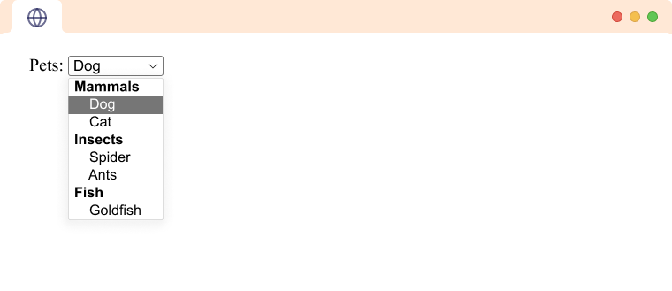 HTML Select tag optgroup HTML Select tag with options grouped