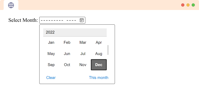 HTML Input type month tag open example An Input Tag type month open
