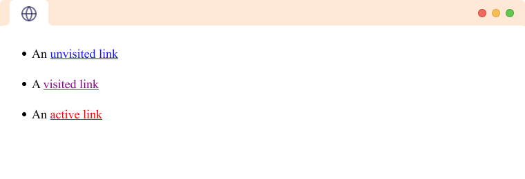 HTML Link default styles HTML Link tags with default style in states
