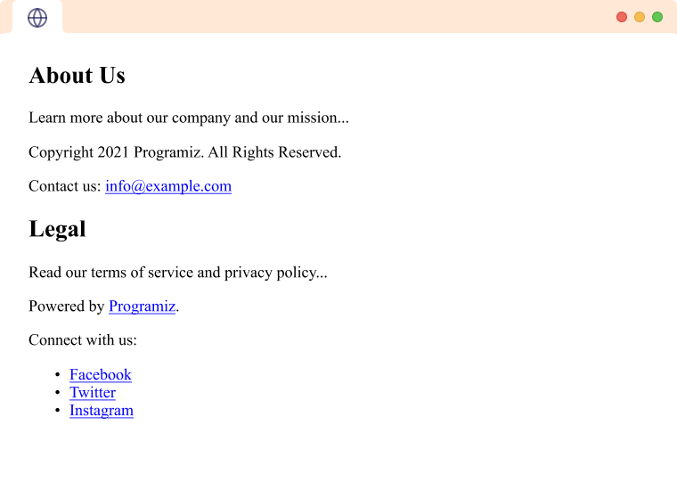 HTML Multiple Footer Example Multiple footer elements within sections