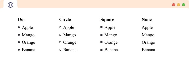 HTML Unordered List Marker Icons HTML unordered lists with 4 list marker types