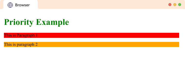Inline Style Overrides Internal CSS Browser output with a heading and two paragraphs