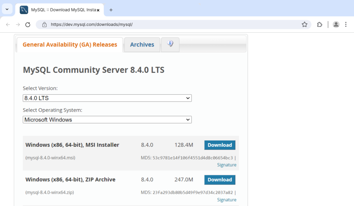 MySQL Download on Windows MySQL Download on Windows